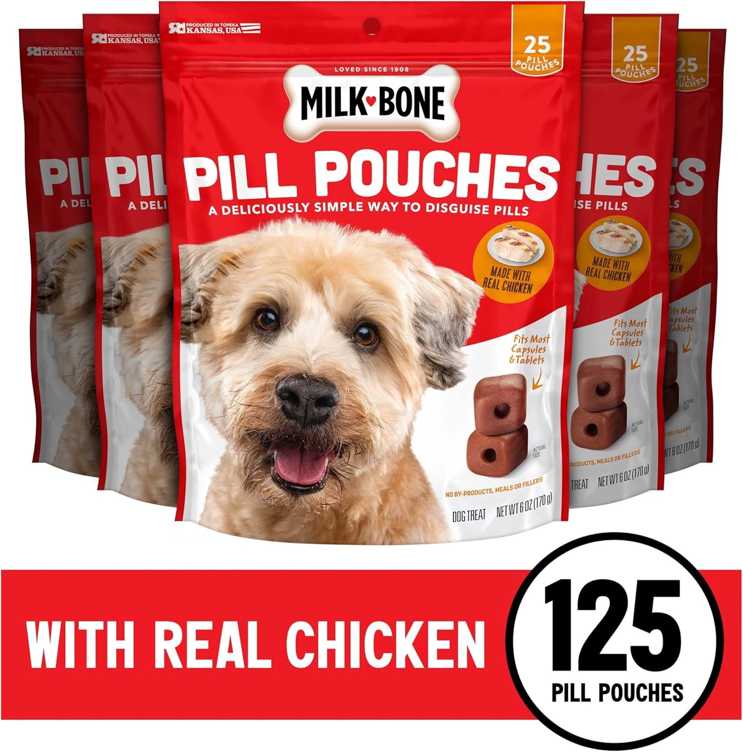 Pill Pouches with Real Chicken Dog Treats, 6 Ounce Bag (Pack of 5)
